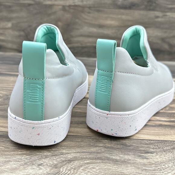 FITFLOP 9 Leather Rally Speckle Sole Slip On Trainers Skate Sneakers Soft Grey - Picture 7 of 11